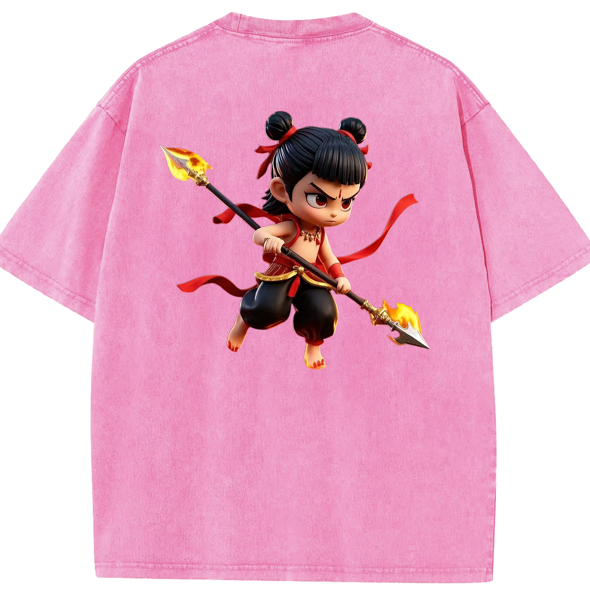 （画像用） Ne Zha 2 ナタ 魔童の大暴れ 綿100% ヴィンテージ風 半袖Tシャツ（背面プリント）